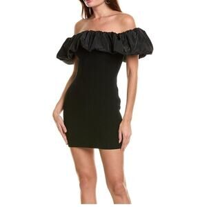 NEW $118 ASTR Black Ruffle Off Shoulder Rib Knit Cherie Mini Dress Large Party